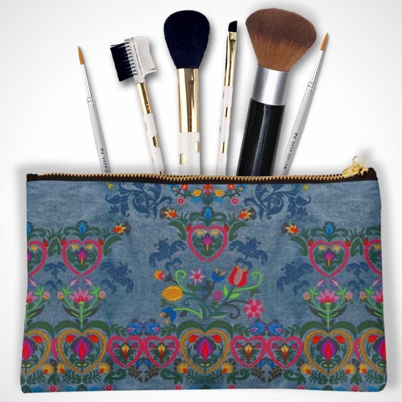 Steady Threads Studio Handbags - Swedish Embroidery Printed Denim 9x6 Cosmetic Bag